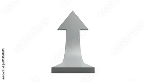 Fototapeta A simple, silver, upward-pointing arrow on a black background. 3D rendering, isolated