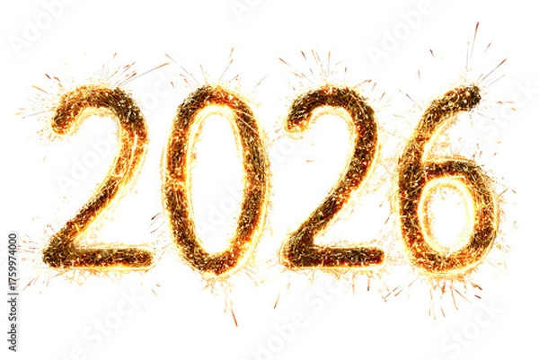 Fototapeta Burning Sparkler Firework 2026 New Year Date, isolated on a transparent background.