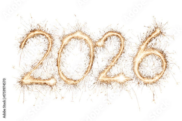 Fototapeta Thin Line Sparkler Firework 2026 New Year Date, isolated on a transparent background.