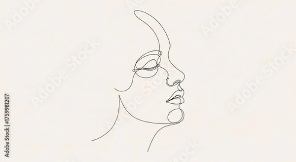 Fototapeta Minimalist line art of womans face in profile