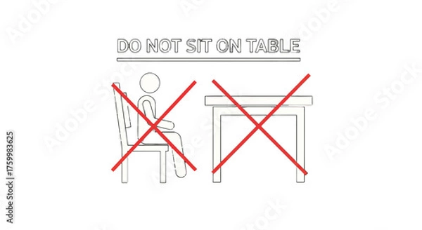 Fototapeta Avoid Sitting on Table: Illustrated Cautionary Artwork Against Improper Behavior