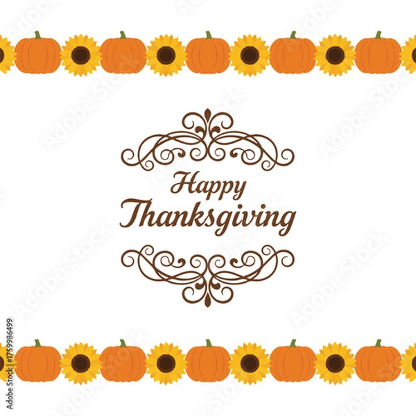 Fototapeta Happy Thanksgiving Sunflower Border Ornate Frame Vector Design