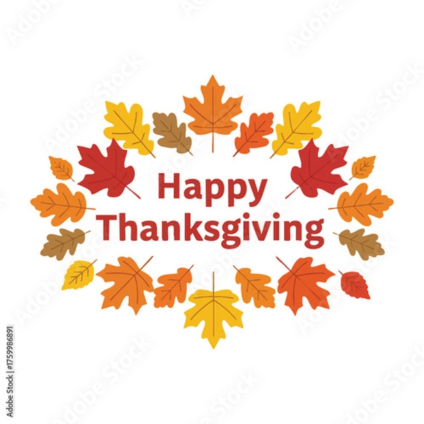 Fototapeta Happy Thanksgiving Fall Leaves Wreath Circle Frame Vector Design