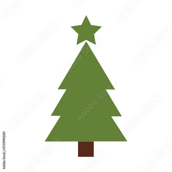 Fototapeta Christmas Tree: A simple Christmas tree stands tall, adorned with a shining star at its apex. Representing festive joy and holiday spirit. 