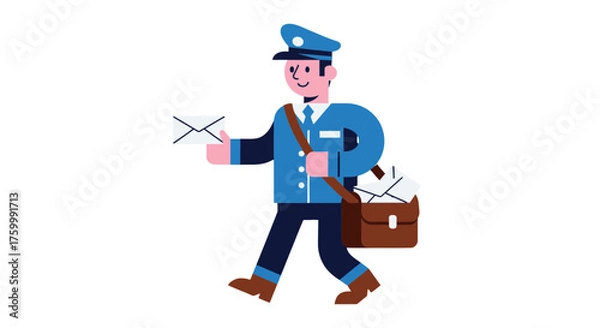 Fototapeta Delivery Worker Delivering Letters: Mailman Cartoon in Minimalist Style on Black Background