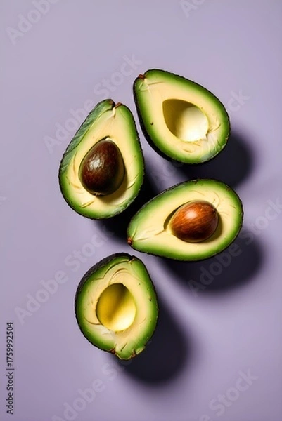 Fototapeta Minimalist Avocado Half on a Purple Surface