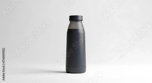 Fototapeta Stylish reusable water bottle in dark gray color on white background
