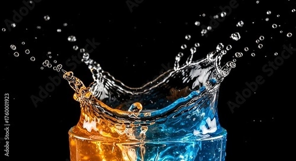 Obraz Vibrant multicolored water splash on black background creating dynamic shapes