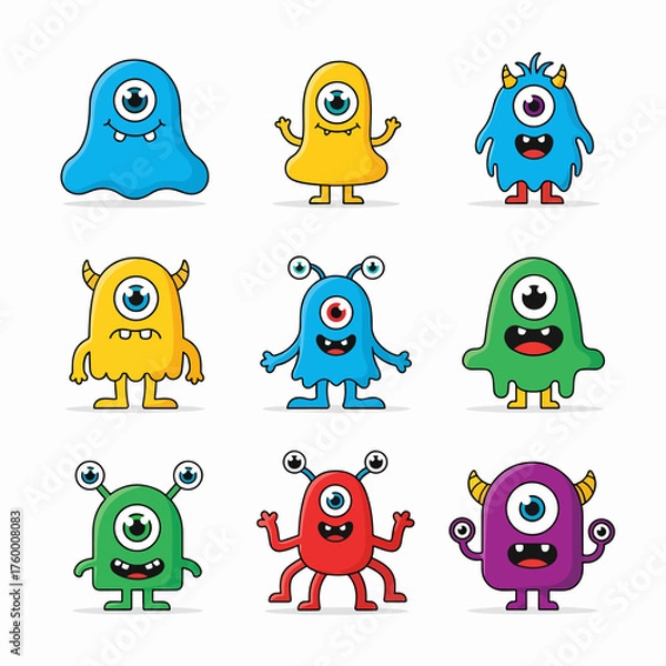 Fototapeta A Vector Illustration of Cute Monster Set