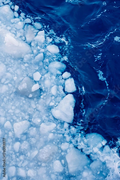 Obraz Cracked Ice in Deep Blue Ocean (Top View)