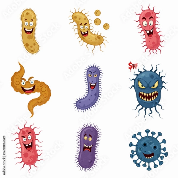 Fototapeta Cute cartoon Monsters. Set of cartoon monsters: goblin, ghost, troll, monster, yeti and alien . Halloween design. Vector illustration isolated