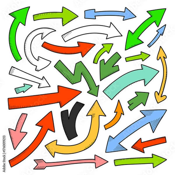 Fototapeta Colorful Hand Drawn Arrows Collection Directional Signs and Pointers Variety Pack for Graphic Design