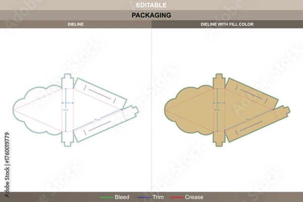 Obraz Triangle cake box dieline vector printing packaging layout structured fold panels and accurate die line design for bakery product presentation