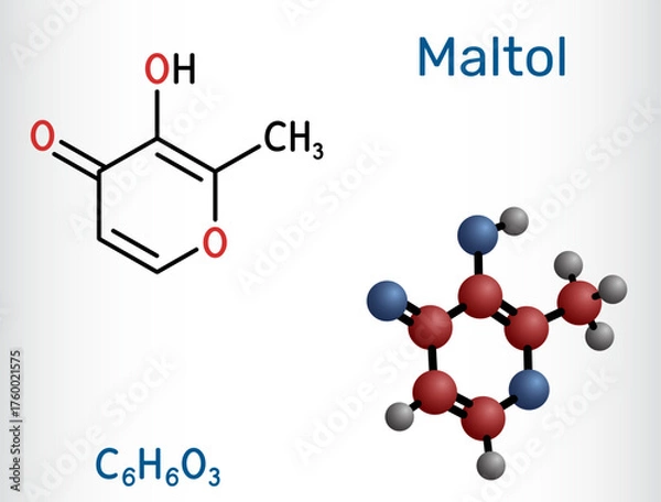 Fototapeta Maltol E636 molecule. Flavour enhancer and aroma compound. Vector illustration