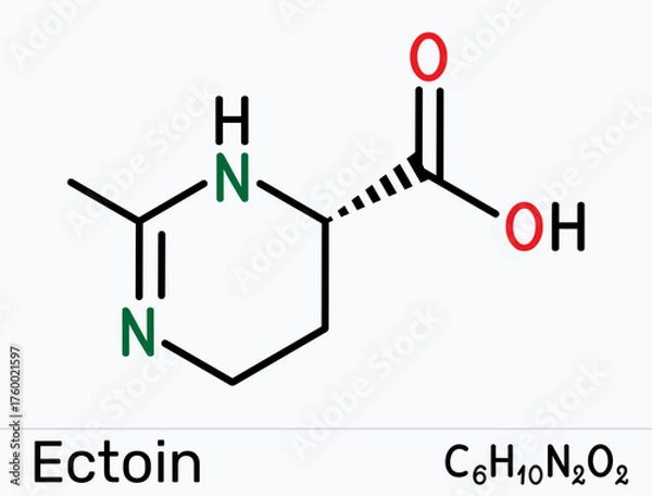 Fototapeta Ectoin molecule. Extremolyte osmoprotectant for skincare hydration, barrier and UV protection, nasal and eye spray soothing in allergy care. Vector illustration