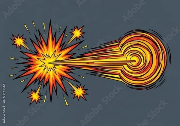 Fototapeta Abstract fiery explosion with streaking light and circular energy burst