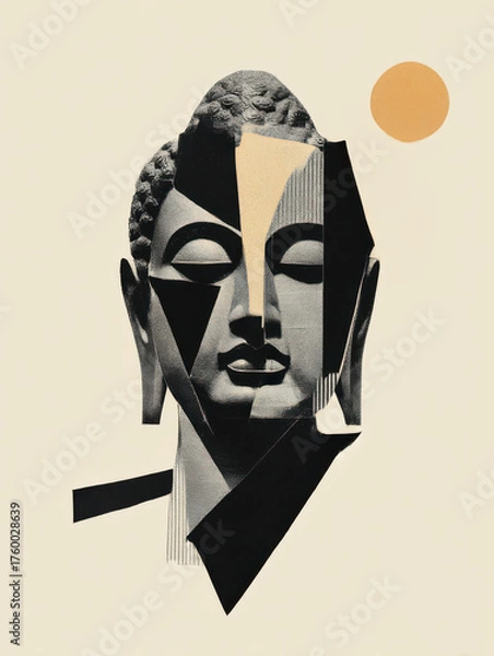 Obraz Graphical Buddha Head, Fragmented and isolatable, modern collage antique sculpture, 