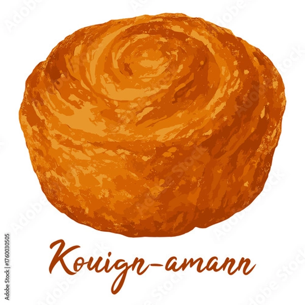 Obraz Kouign-amann in watercolor illustration style, isolated vector on white background