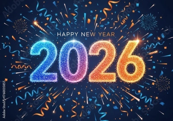 Fototapeta Bright 2026 new year celebration with fireworks and confetti digital art