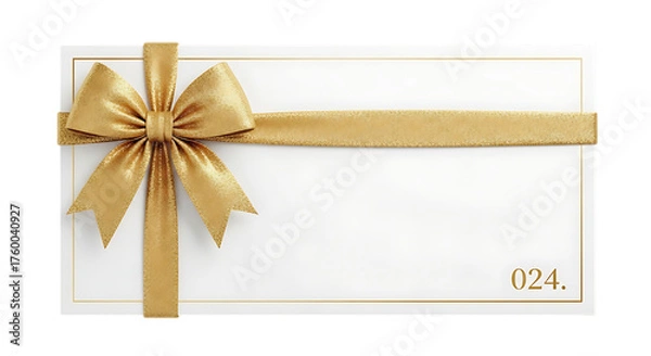 Fototapeta Elegant gift card isolated on transparent background featuring a golden ribbon bow