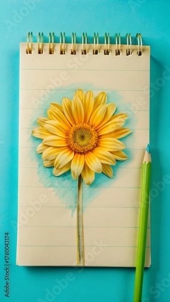 Fototapeta notebook and flower