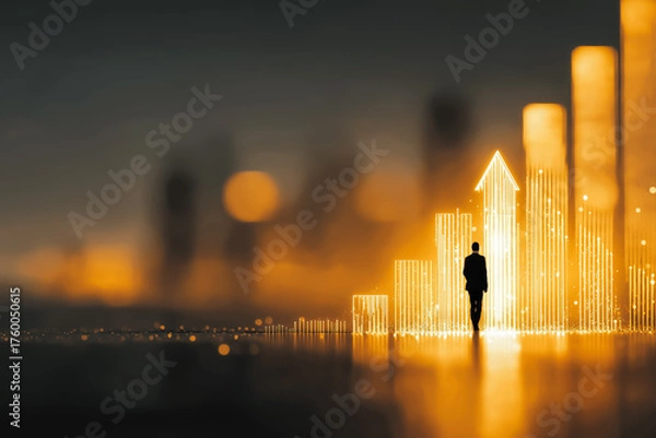 Fototapeta ブル相場を追う男性の後ろ姿｜ビジネス成長と目標達成