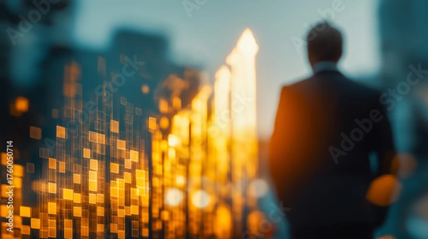 Fototapeta 金価格の上昇を見つめるビジネスマンの背中｜投資と成功の象徴