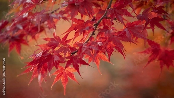 Obraz 日本の赤く紅葉したもみじの葉