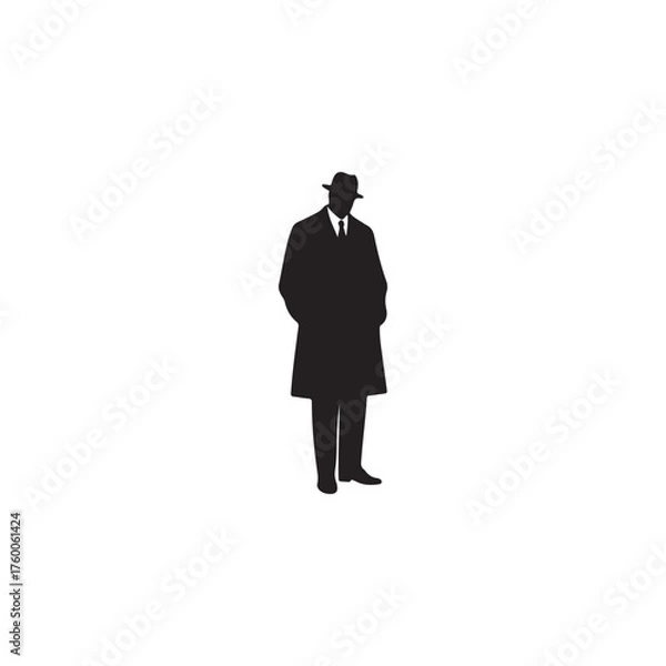 Fototapeta Silhouette of a Man in a Fedora Hat and Suit, Side Profile