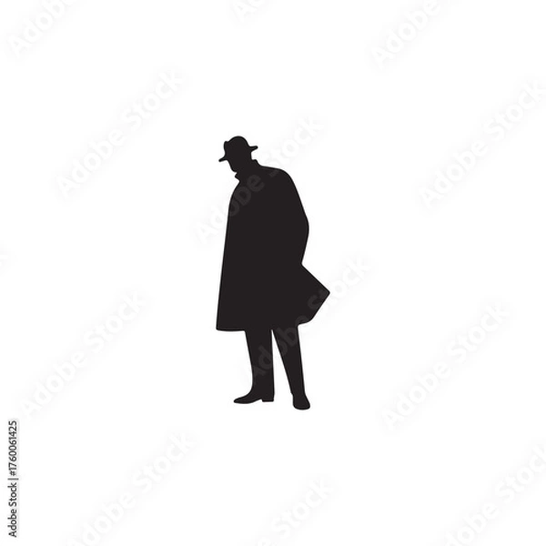 Fototapeta Silhouette of a Man in a Fedora Hat and Suit, Side Profile
