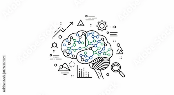 Obraz Vector art of human brain with connected dots and business icons represents intelligence