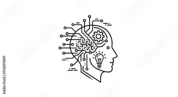 Obraz Vector art of artificial intelligence head with circuit board, symbolizing ai and machine learning
