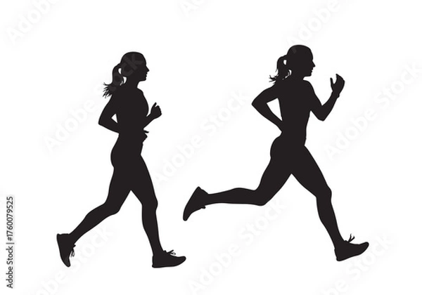 Obraz Vector art of silhouette of woman running, depicting fitness, exercise, and healthy lifestyle