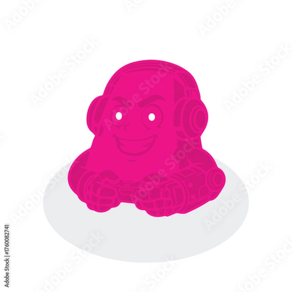 Fototapeta Pink Tech Mascot: A vector stylised, playful mascot personifies technology, a vibrant pink hue and a touch of edgy character, on an intriguing shape background.