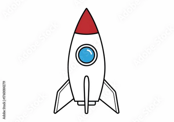 Obraz Illustration of a white rocket with a red tip and a blue window