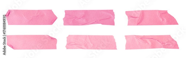 Obraz Pink adhesive masking tape set isolated on a transparent background, torn sticky tape set, torn masking tape, Design elements.