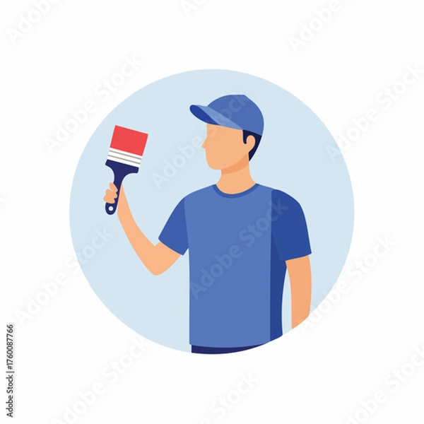 Obraz Vector Illustration of a Painter Holding Paintbrush