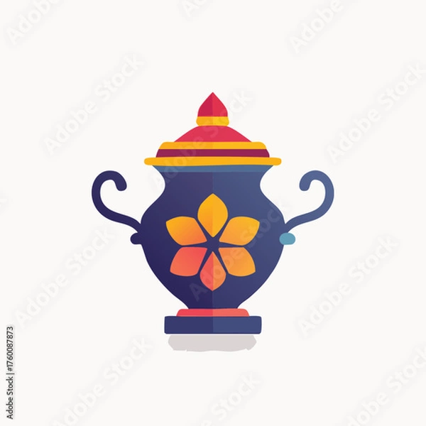 Obraz Decorative Blue and Orange Floral Patterned Urn with Lid