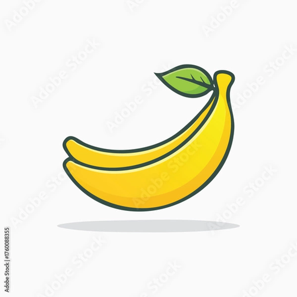 Obraz Cartoon Illustration of a Ripe Yellow Banana with Leaf