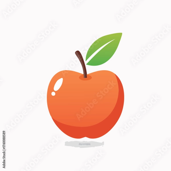 Obraz Cartoon Orange Apple with Green Leaf and Stem