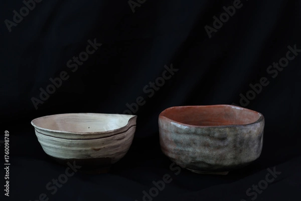 Obraz 黒背景の茶道用の茶碗