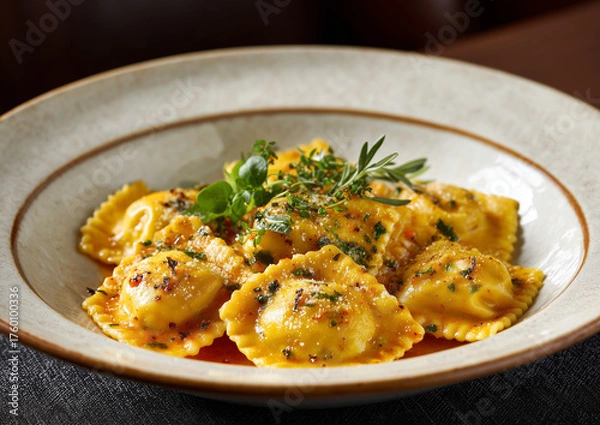 Fototapeta Ravioli served in sauce as a traditional dish