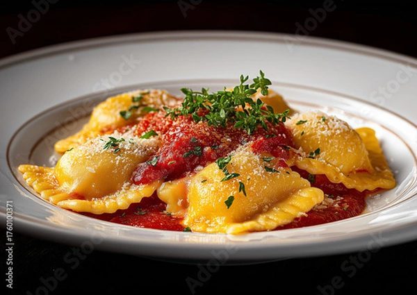 Fototapeta Ravioli served in sauce as a traditional dish