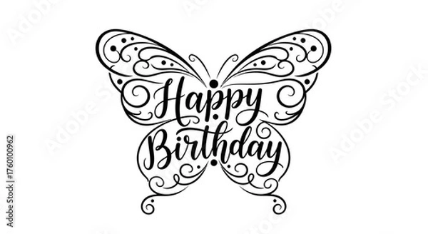 Fototapeta Elegant Butterfly Design with Happy Birthday Script for Celebration.