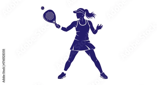 Fototapeta Stylized silhouette of a woman playing padel, captured in an energetic athletic pose with racket and ball