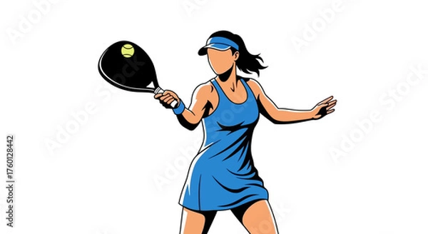 Fototapeta A dynamic vector illustration of a female athlete in sportswear, swinging a racket during a competitive game of padel tennis