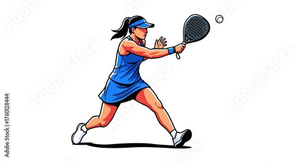 Fototapeta Professional female athlete in action playing tennis with a racket, wearing sportswear, dynamically depicted during a match