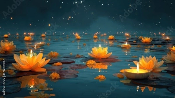 Fototapeta The Serenity of Chiang Mai Lantern Festival at Dusk