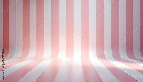Fototapeta A studio backdrop with vertical pink and white stripes curving from the wall to the floor.