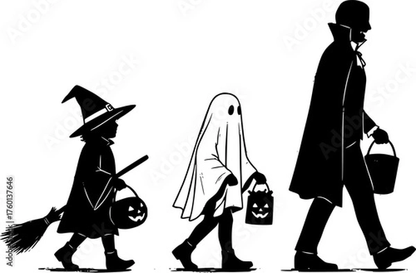 Obraz Sketch Trick-or-treat silhouettes isolated